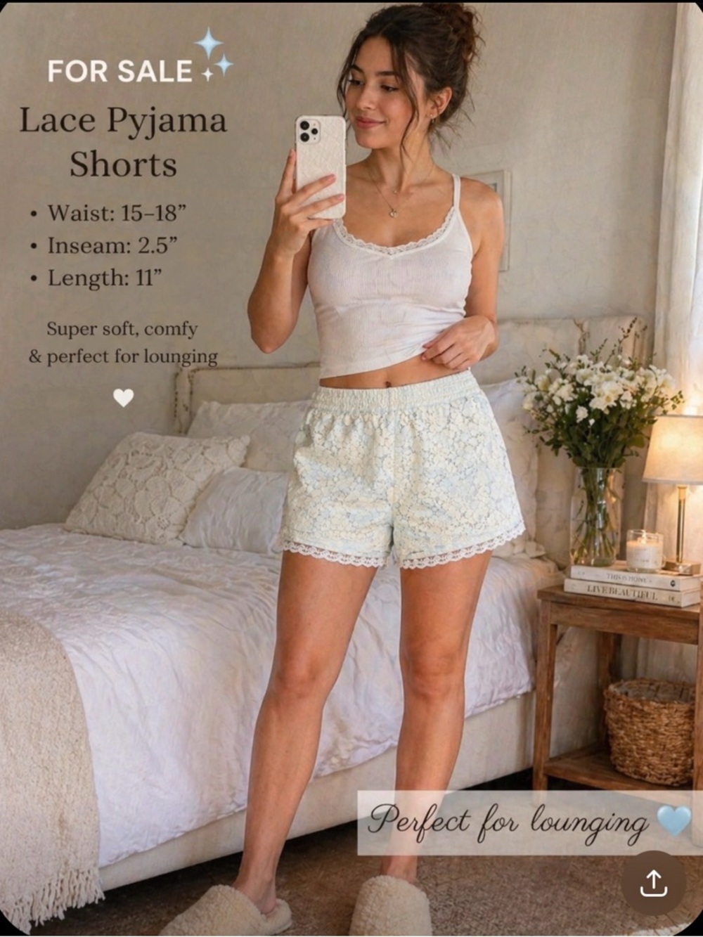 Aritzia Talula Lace Shorts Pale Blue Elastic Waist Feminine Size M